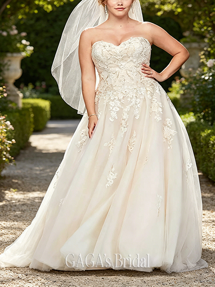 Ornate Embroidered Lace Applique Ball Gown Wedding Dress