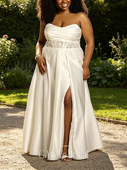 Enduring Satin and Lace Applique Strapless Ball Gown