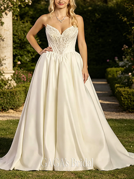 Dazzling Satin Embellished Illusion Bodice Ball Gown