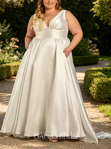Sleek Mikado Tank Plunging Ball Gown Wedding Dress