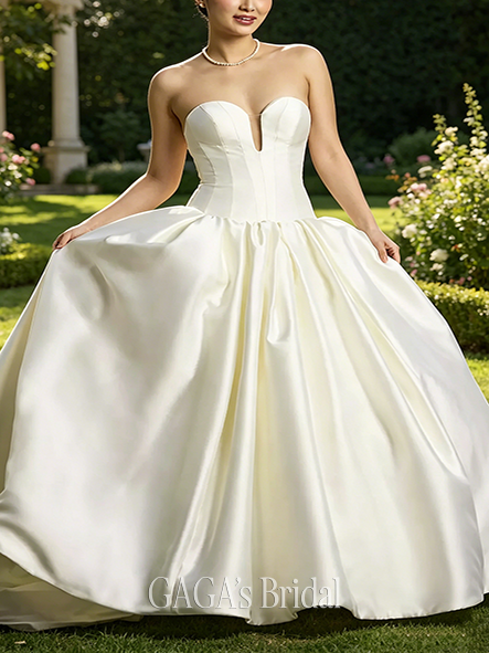 Flattering Mikado Drop Waist Ball Gown Wedding Dress