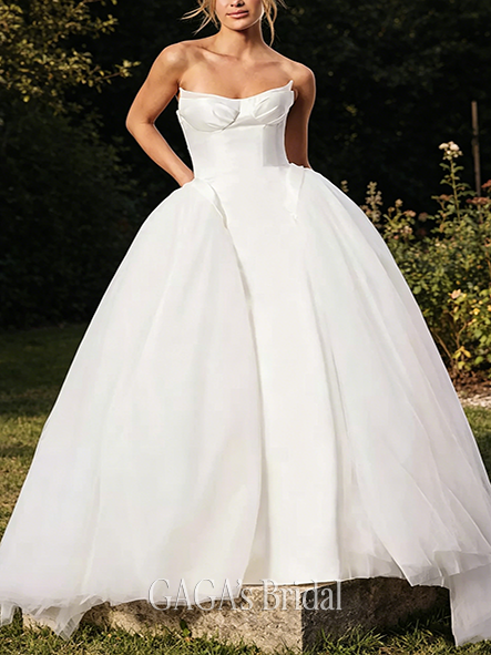 Billowy Drop Waist Satin and Tulle Ball Gown