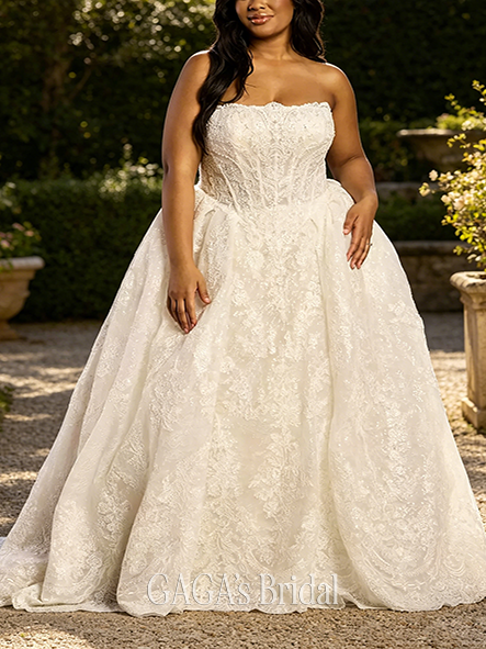 Radiant Strapless Beaded Lace Ball Gown
