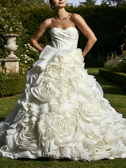 Elite Couture Organza Rosette Ball Gown Wedding Dress
