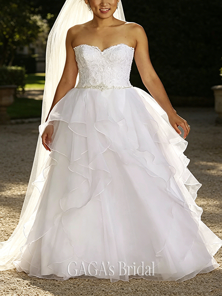 Petite-Fit Lace and Organza Petite Wedding Ball Gown