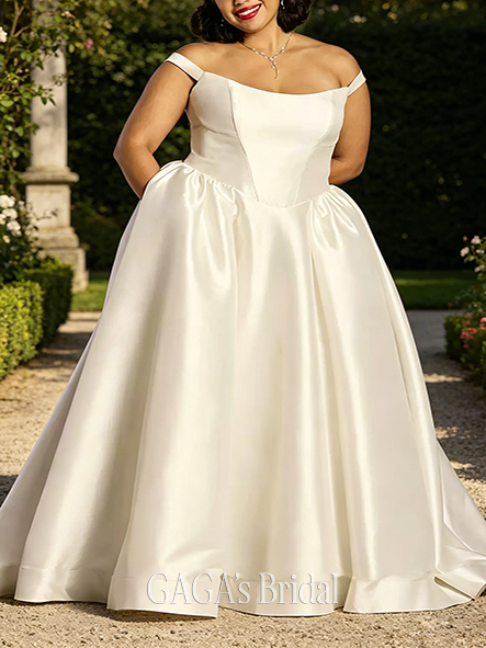 Majestic Off-the-Shoulder Mikado Basque Waist Ball Gown