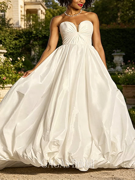 Vintage Bubble Hem Taffeta Ball Gown with Plunge Neckline