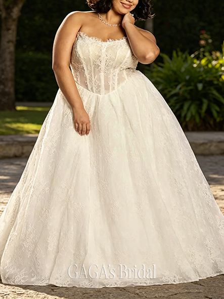Full-Embellished Strapless Allover Lace Basque Waist Ball Gown