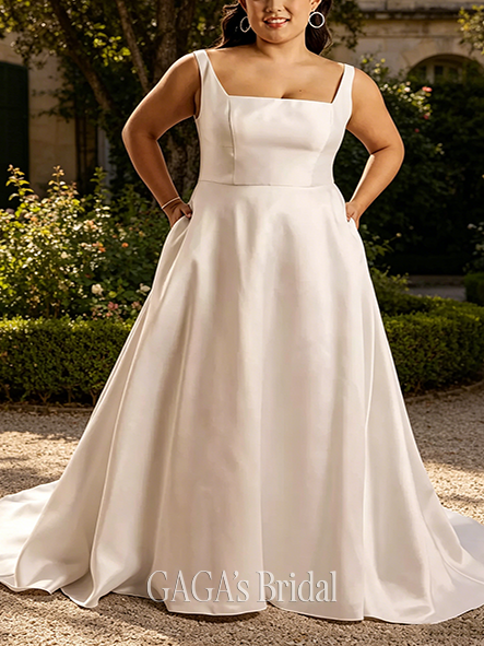 Minimal Square Neck Tank Mikado Ball Gown Wedding Dress