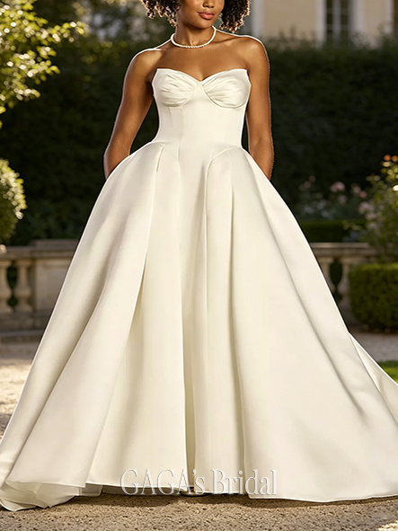 Sleek Strapless Satin Basque Waist Ball Gown