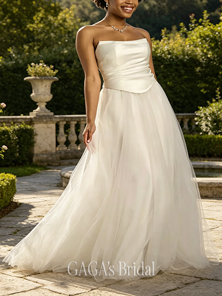 Composite Strapless Satin and Tulle Ball Gown Wedding Dress