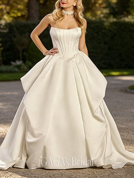 Dramatic Satin Corset Ball Gown with Skirt Pick-Ups