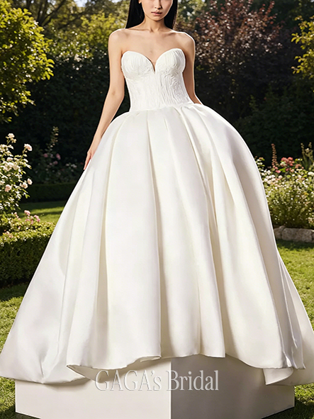 Silky Satin Ball Gown with Pleated Charmeuse Bodice