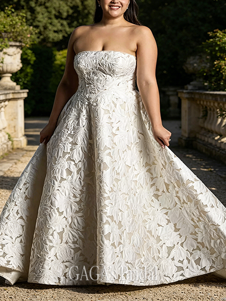 Botanical Strapless Floral Lace Ball Gown