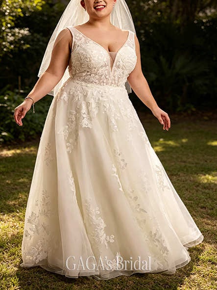 Streamlined Plunging Tank Tulle Ball Gown Wedding Dress