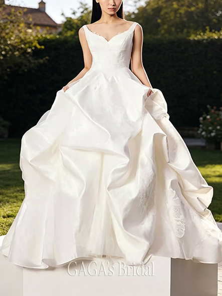 Dynamic Satin Tank Ball Gown with Skirt Pickups