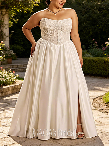 Sparkling Beaded Bodice Basque Waist Strapless Ball Gown