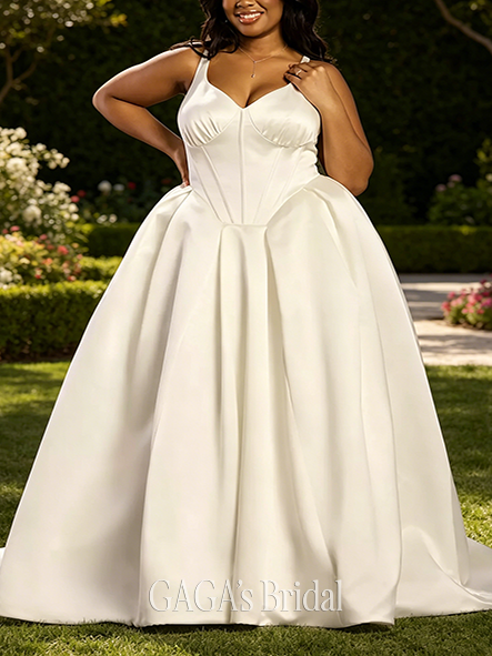 Effortless Satin Tank Ball Gown with Basque Waist