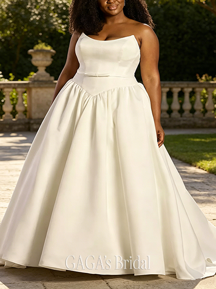 Luxe Satin Basque Waist Ball Gown with Scarf