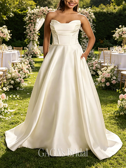 Classic Satin Strapless Ball Gown Wedding Dress
