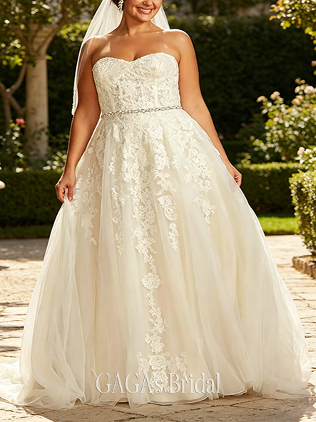 Sheer-Finish Sheer Lace and Tulle Ball Gown Wedding Dress