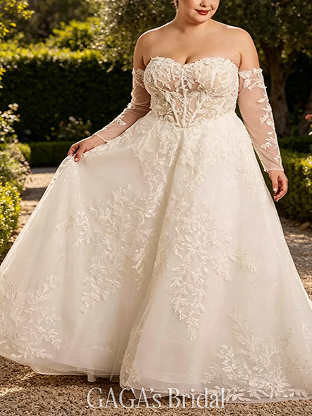 Detachable Removable Long-Sleeve Ball Gown Wedding Dress