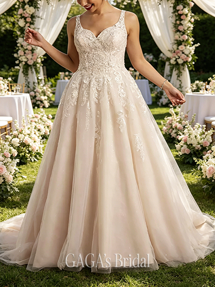 Understated Lace Applique Tank Ball Gown Wedding Dress