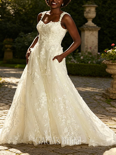 Exquisite Lace Applique Tank Ball Gown Wedding Dress