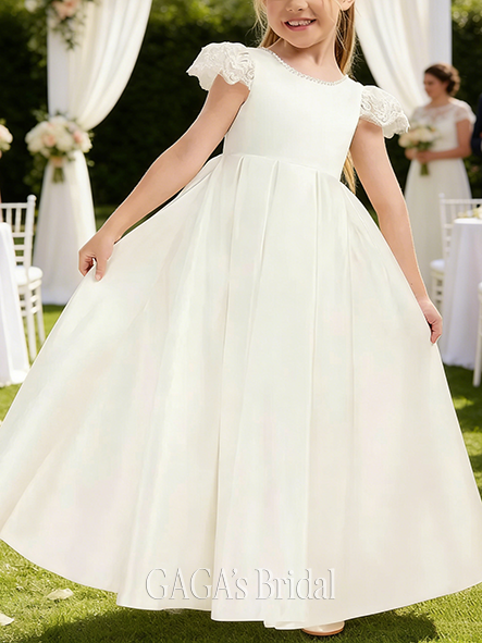 A-line Timeless Scoop Floor-Length Satin Flower Girl Dress With Bow