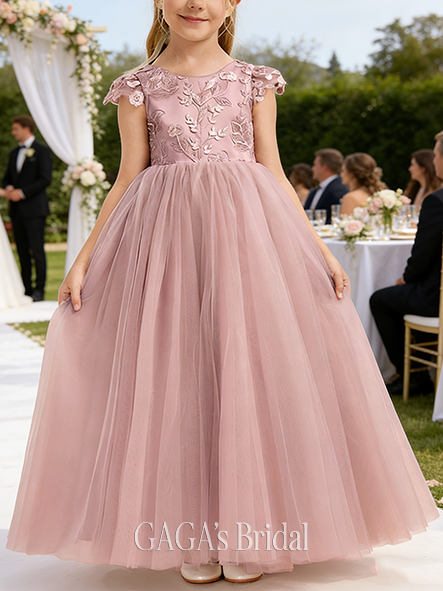 A-line Enchanting Scoop Floor-Length Satin Tulle Lace Flower Girl Dress With Bow