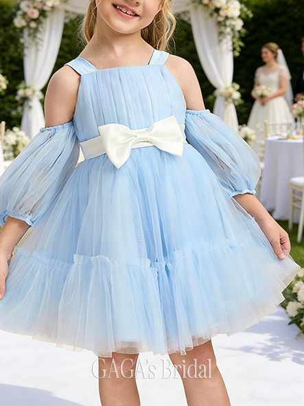 A-line Fashionable Cold Shoulder Knee-Length Tulle Flower Girl Dress