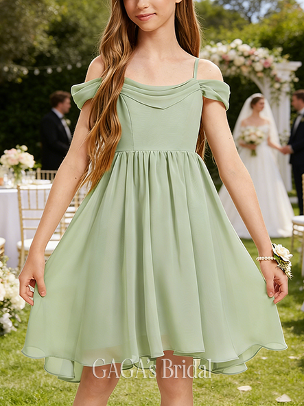 A-line Sharp Cold Shoulder Asymmetrical Chiffon Junior Bridesmaid Dress