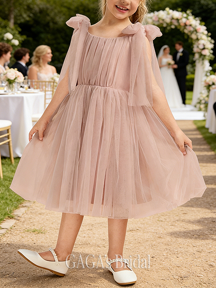 A-line Minimalist Scoop Knee-Length Tulle Flower Girl Dress