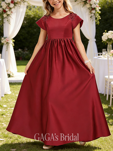 A-line Timeless Scoop Floor-Length Satin Junior Bridesmaid Dress