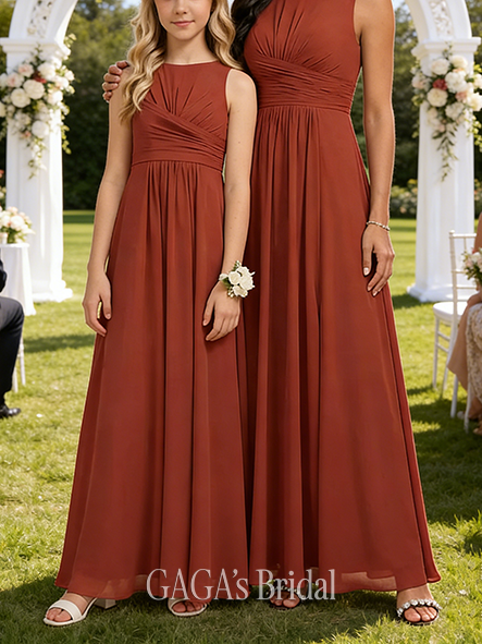 A-line Comfy Scoop Floor-Length Chiffon Junior Bridesmaid Dress