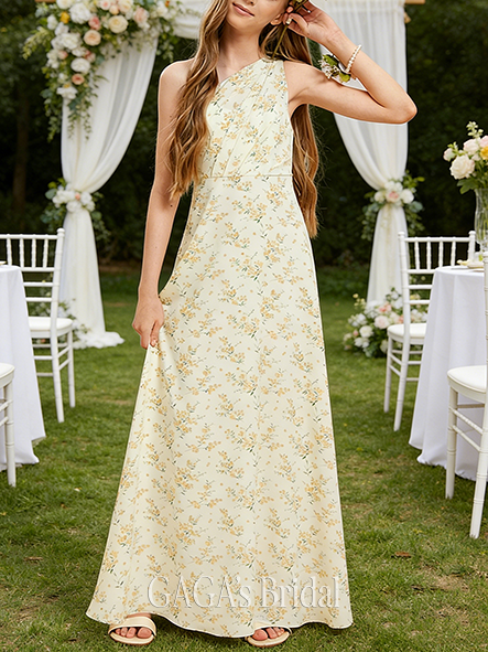 A-line Fresh One Shoulder Floor-Length Floral Junior Bridesmaid Dress