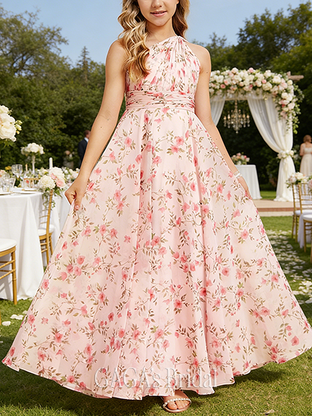 A-line Elegant One Shoulder Floor-Length Chiffon Junior Bridesmaid Dress