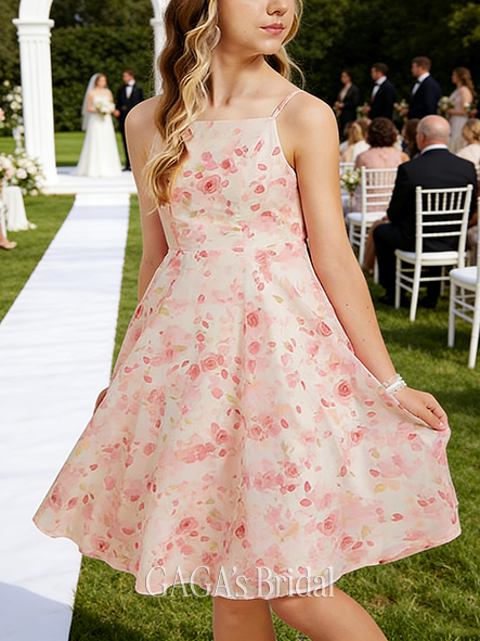 A-line Airy Square Knee-Length Chiffon Junior Bridesmaid Dress