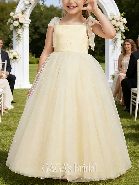 A-line Delightful Square Floor-Length Tulle Flower Girl Dress