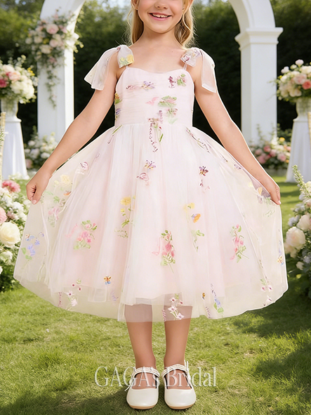A-line Enchanting Sweetheart Knee-Length Lace Floral Flower Girl Dress
