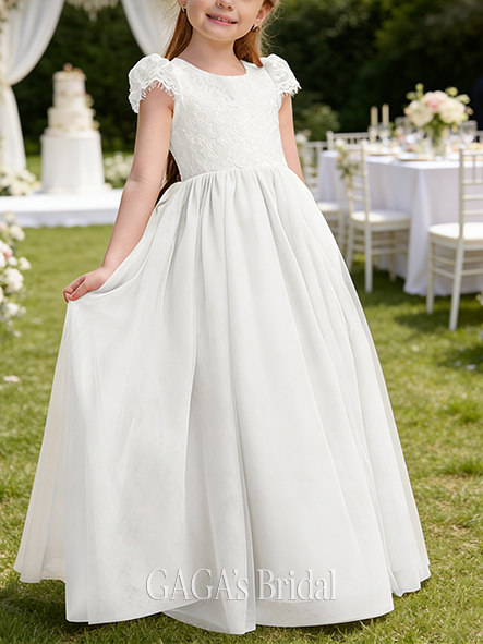 A-line Enchanting Scoop Floor-Length Tulle Lace Flower Girl Dress