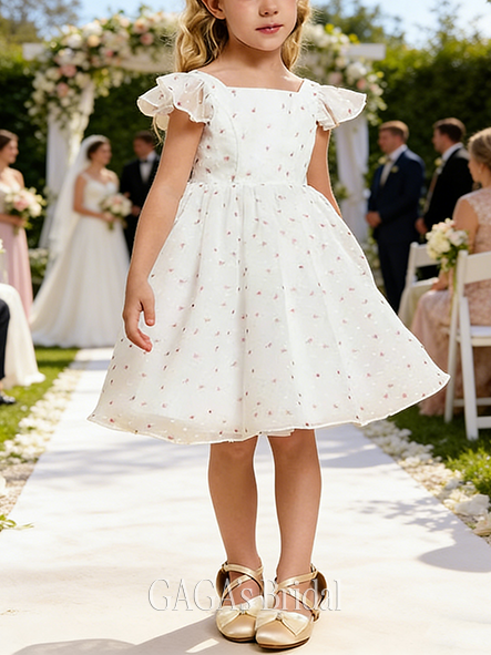 A-line Lacy Square Knee-Length Lace Tulle Flower Girl Dress