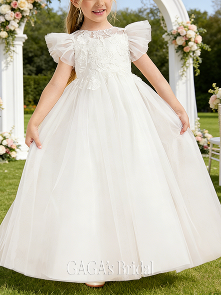 A-line Enchanting Scoop Floor-Length Tulle Lace Flower Girl Dress