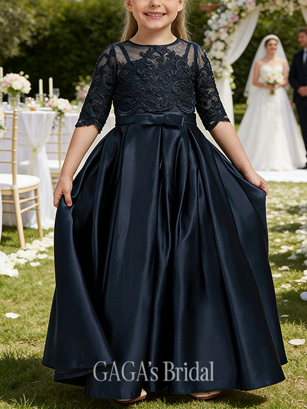 A-line Opulent Sweetheart Floor-Length Satin Tulle Lace Flower Girl Dress