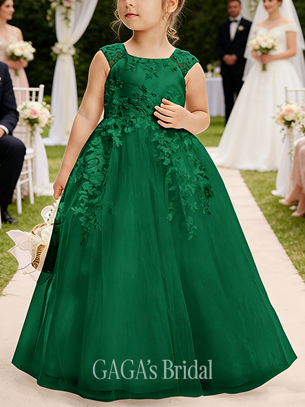 A-line Stunning Scoop Floor-Length Tulle Flower Girl Dress With Sequins Cape