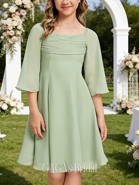 A-line Airy Square Knee-Length Chiffon Junior Bridesmaid Dress