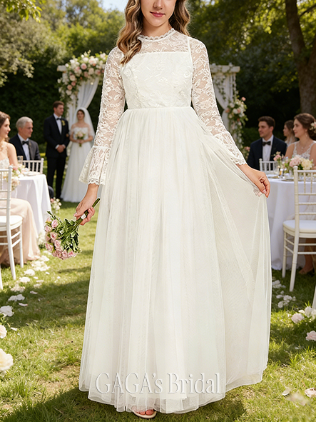 A-line Airy Scoop Floor-Length Chiffon Junior Bridesmaid Dress