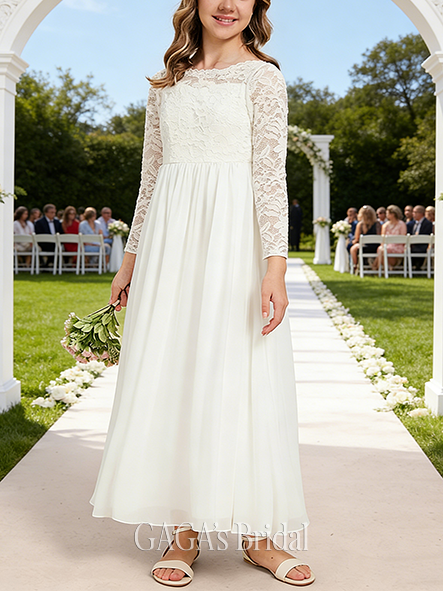 A-line Lightweight Scoop Ankle-Length Chiffon Junior Bridesmaid Dress