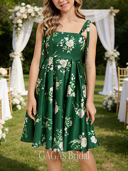 A-line Fashionable Square Knee-Length Jacquard Junior Bridesmaid Dress