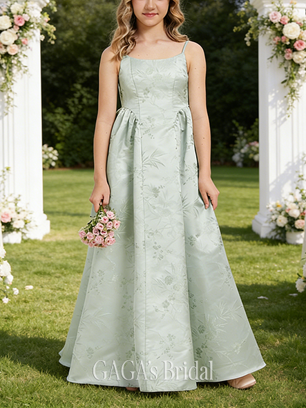 A-line Classic Scoop Floor-Length Jacquard Junior Bridesmaid Dress